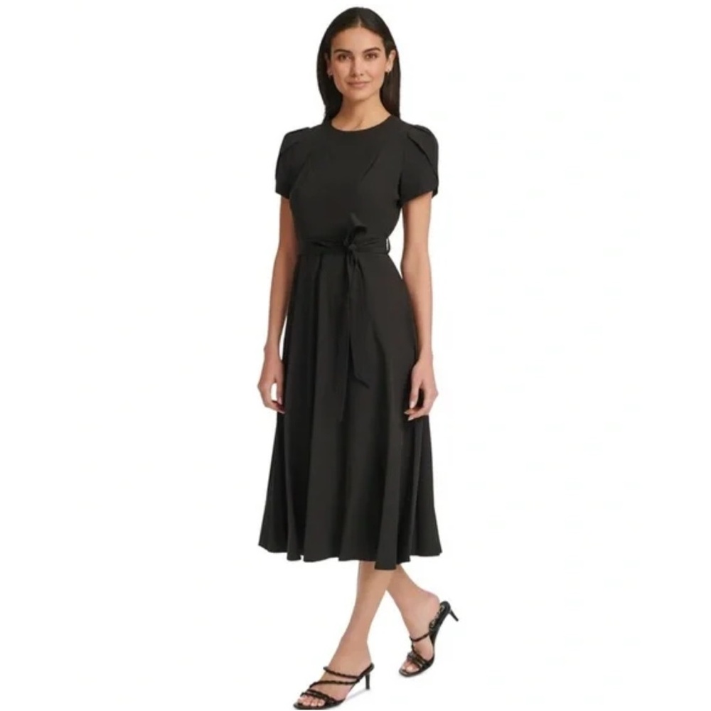 Calvin Klein Black Belted Tulip Midi Dress